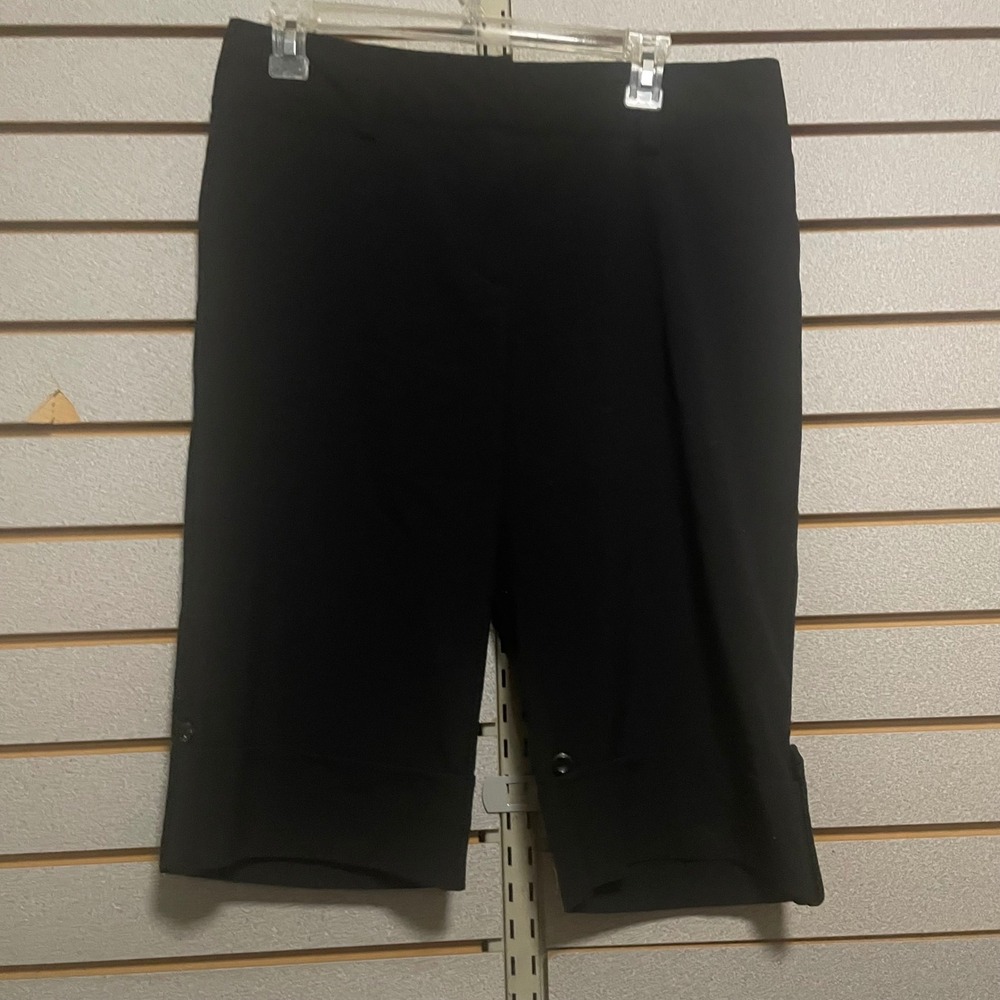 B Works Women's JRS Black Capri Pants Size 13 Wide Leg Button Detail Casual